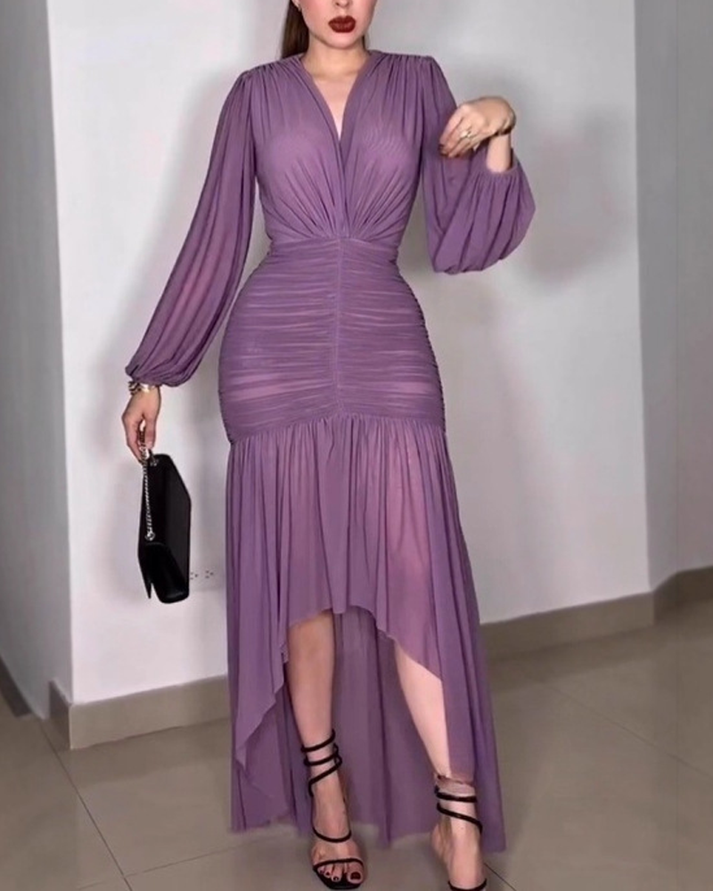 V Neck Pleated Waist Bodycon Maxi Dress (Pre-Sale)