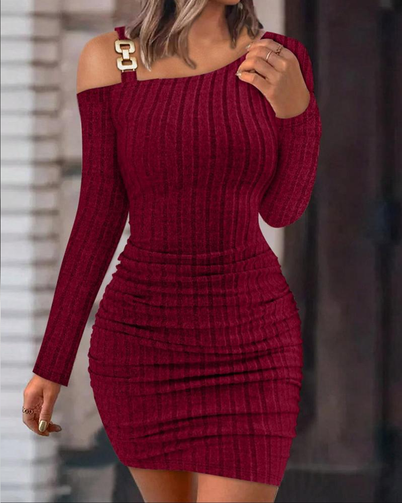 Off-Shoulder One-Neck Tight-Fitting Bodycon Knit Dress