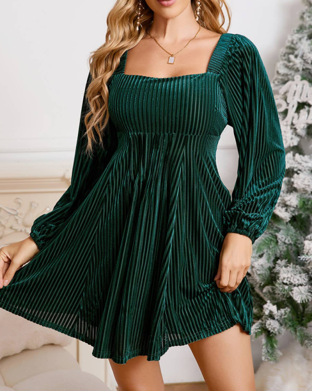 Christmas Date Dinner Elegant Loose Velvet Square Neck Dress