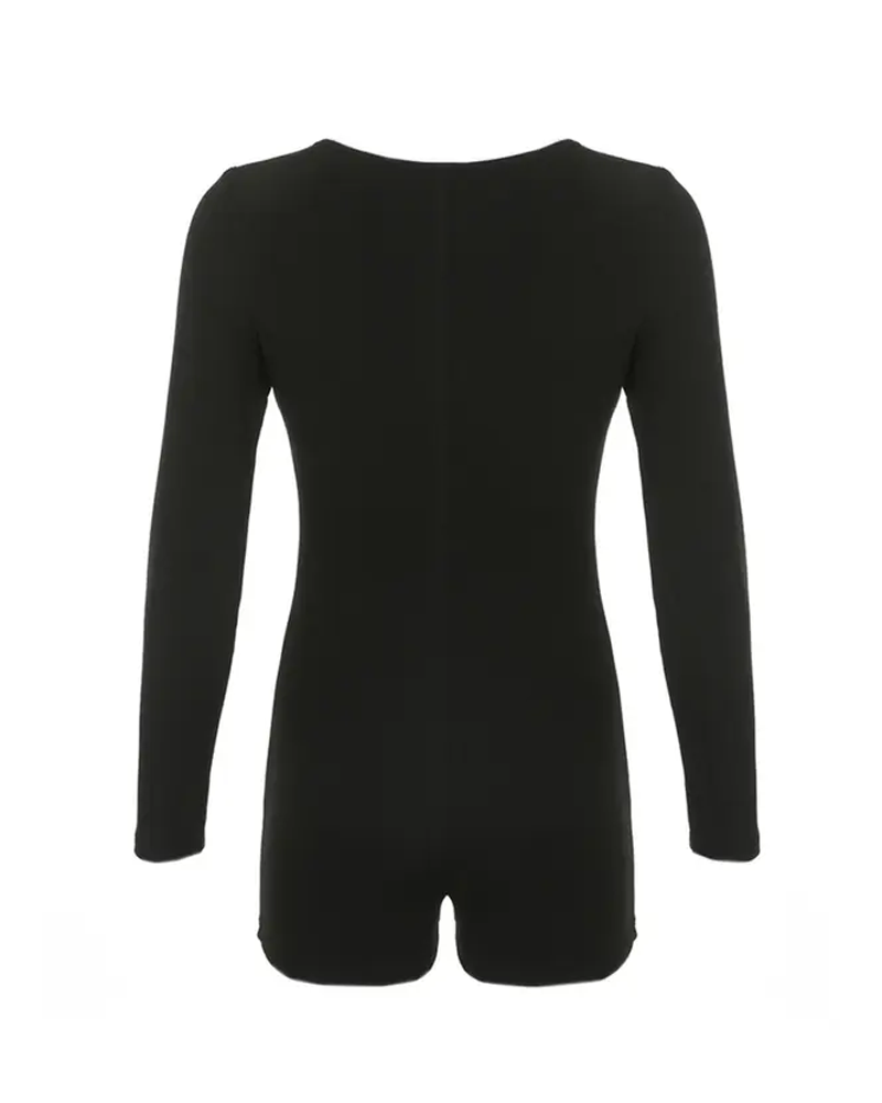 Hollow Out Fitted Long Sleeved Bodysuit