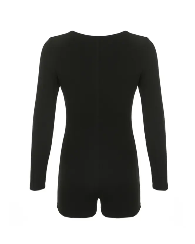 Hollow Out Fitted Long Sleeved Bodysuit