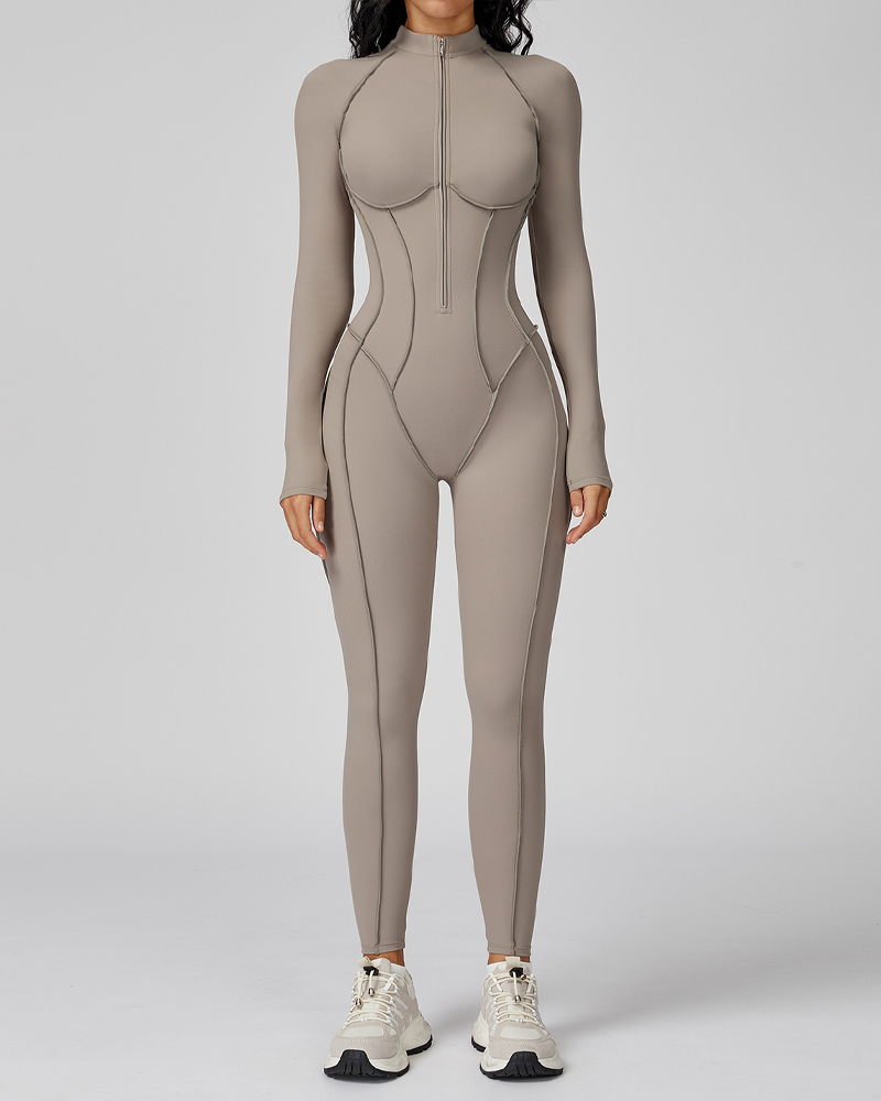 Stand-Up Collar Zipper Sports Yoga Bodysuit