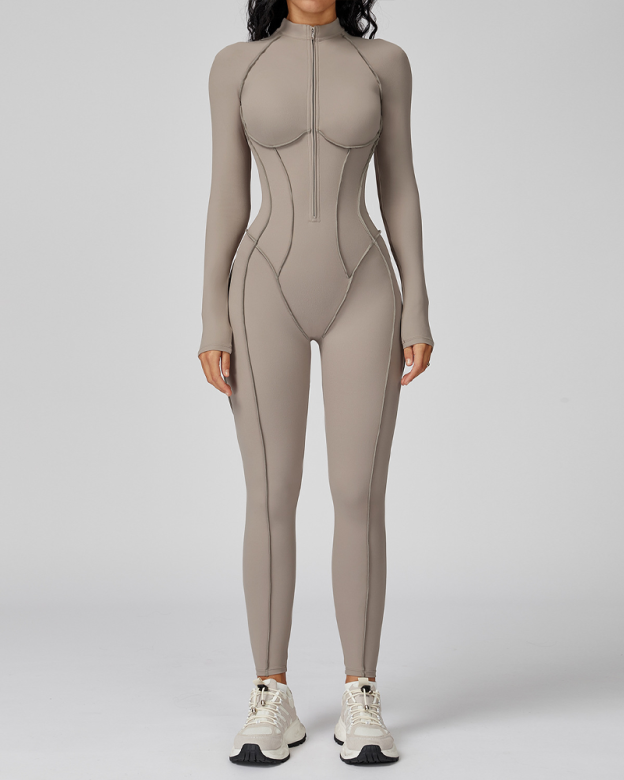 Stand-Up Collar Zipper Sports Yoga Bodysuit
