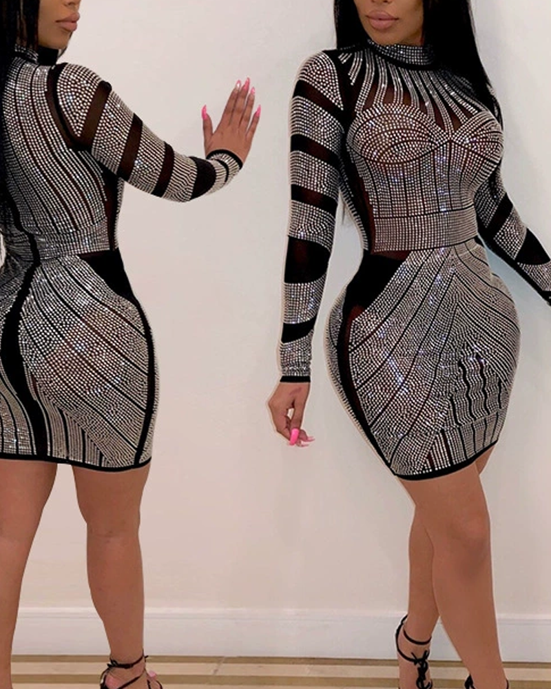 Fashionable Rhinestone Dress Shapewear-Curvy-Faja