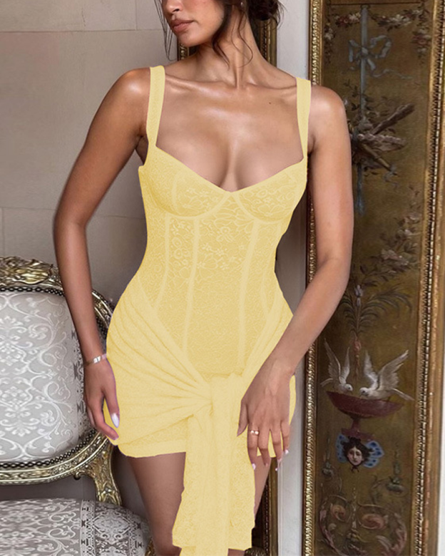 Sexy Lace V-Neck Fitted Waist Patchwork Bodycon Slip Dress