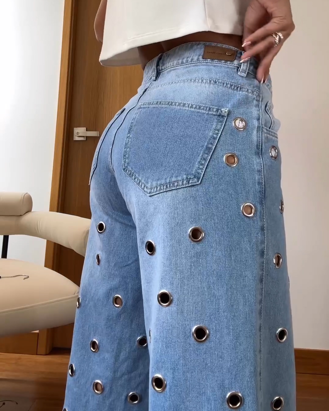 Pants Palazzo Eyelets Jeans (Pre-Sale)