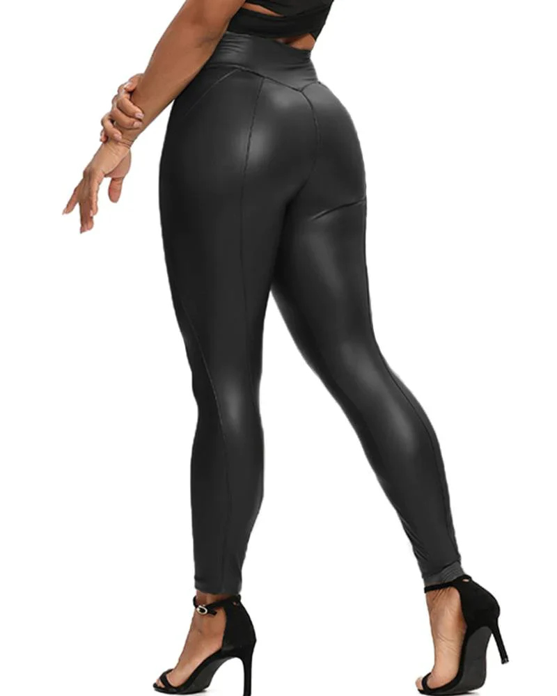 Leather Booty Shaping Pants-Curvy-Faja