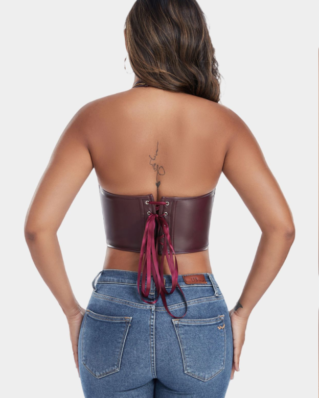 PU Leather Button Down Vest Corset