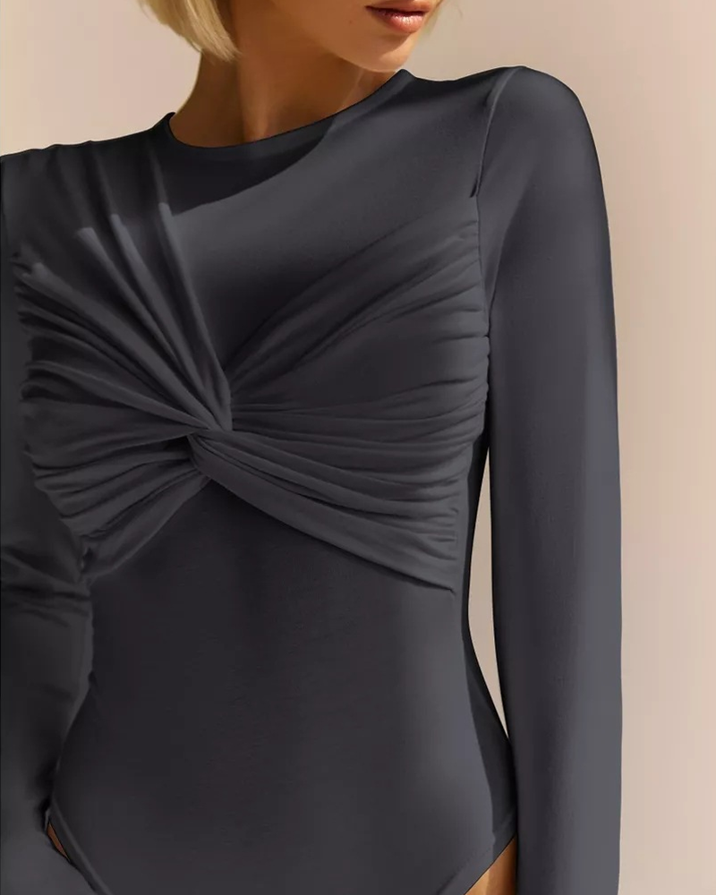 Twist Front Crew Neck Long Sleeve Bodysuit