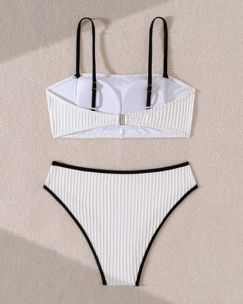 Beach Color Block Bandeau High Waist Bikini Set