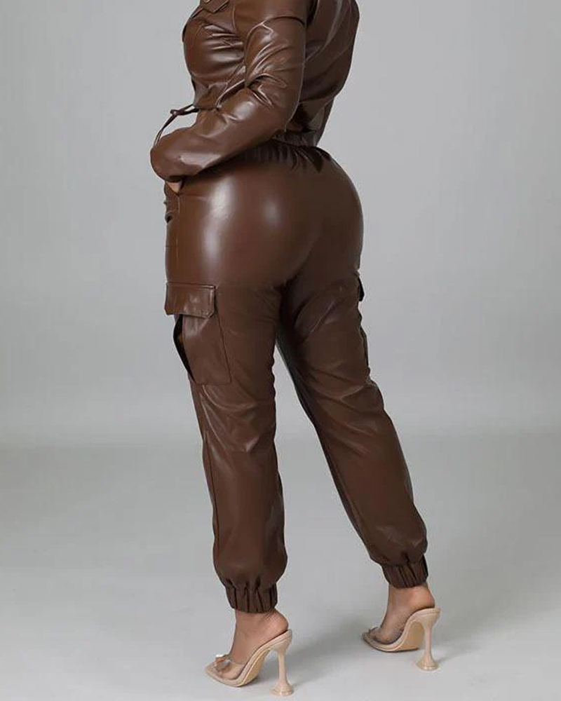 Fashion Loose PU Casual Pants-Curvy-Faja