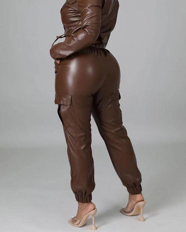 Fashion Loose PU Casual Pants-Curvy-Faja