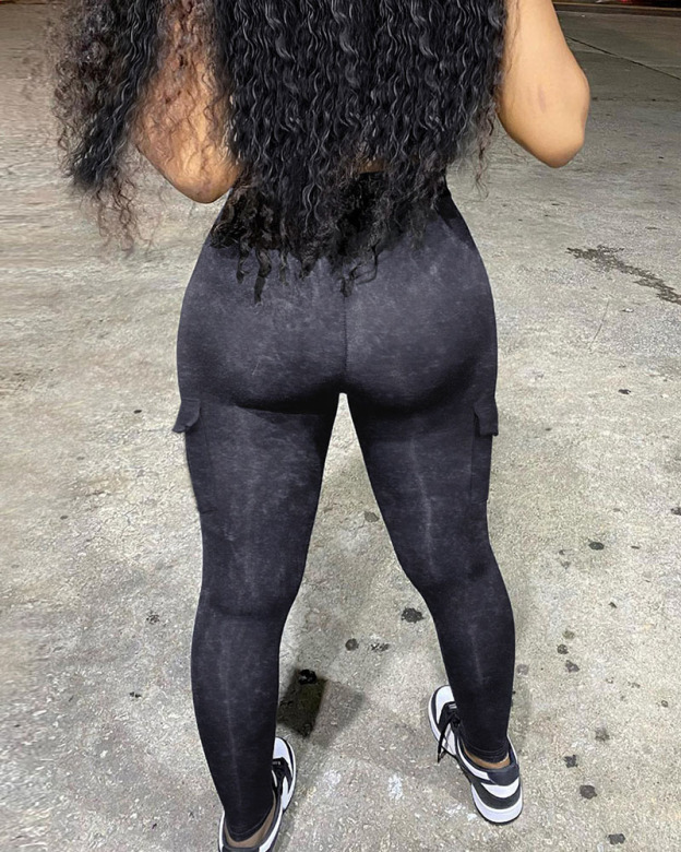 Thigh-Neck V-Neck Sports Jumpsuit With Pocket Hip Lift