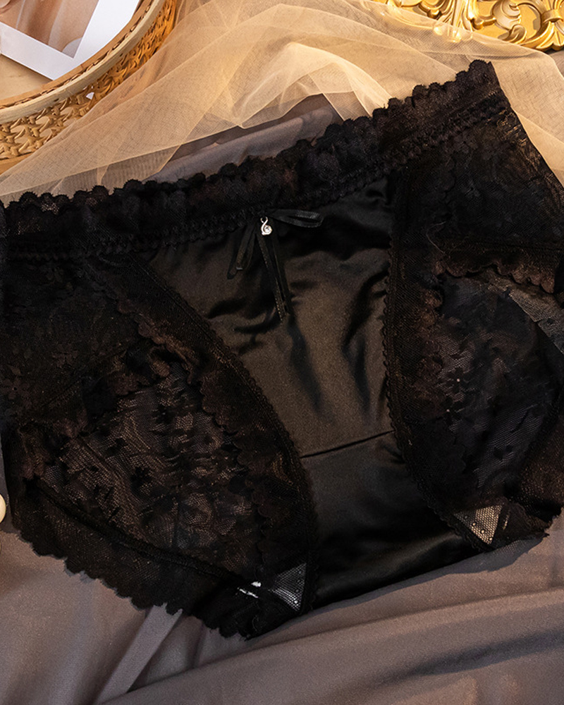 Mid-rise Sexy Satin Lace Briefs-Curvy-Faja