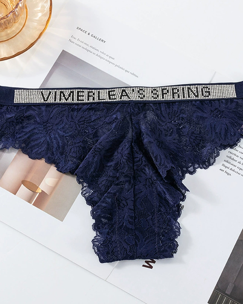 Sexy Rhinestone Waistband Panties-Curvy-Faja