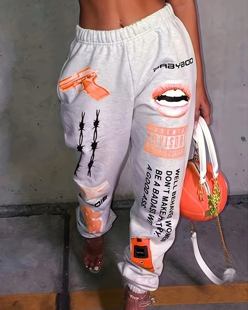 Fashion Printed Sports Casual Pants-Curvy-Faja