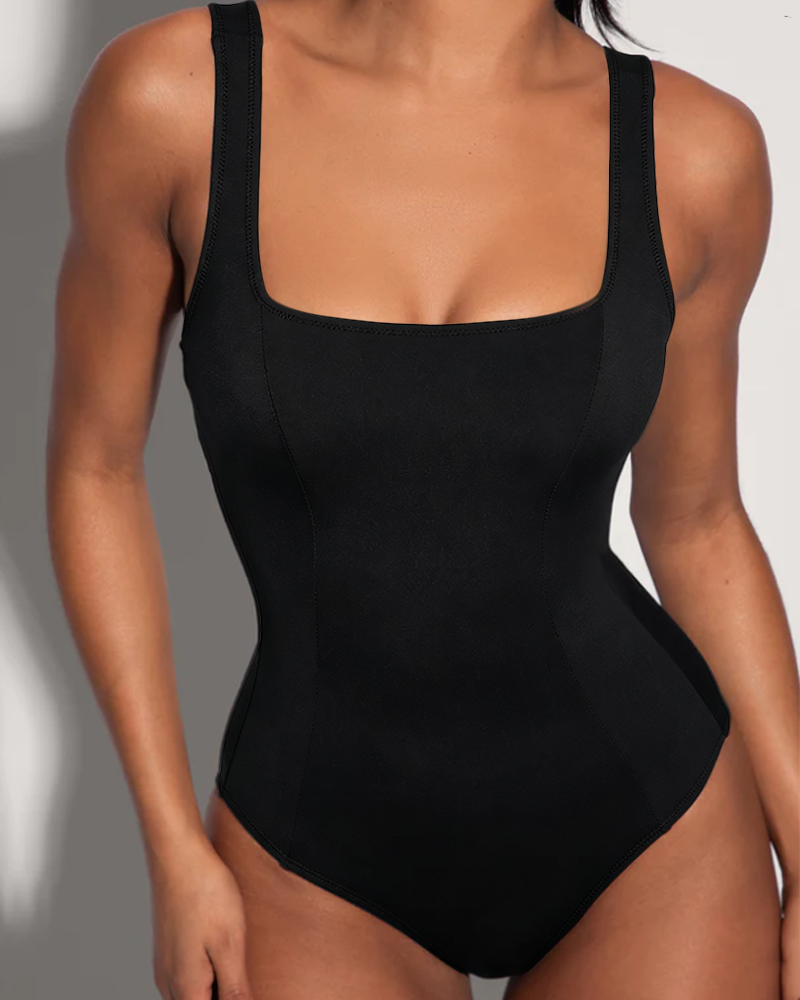 Color Block Side Stripes Lace Up Back Shaping One Piece Swimsuit