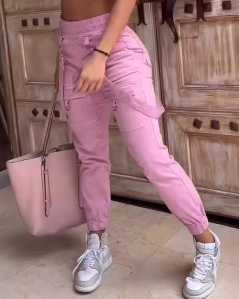 Slimming Elastic Strap Casual Pants-Curvy-Faja