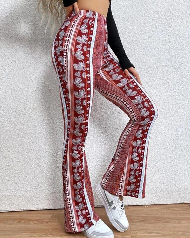 Vintage Print Flares With Tight Wrap Hips