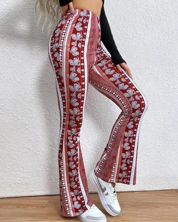 Vintage Print Flares With Tight Wrap Hips