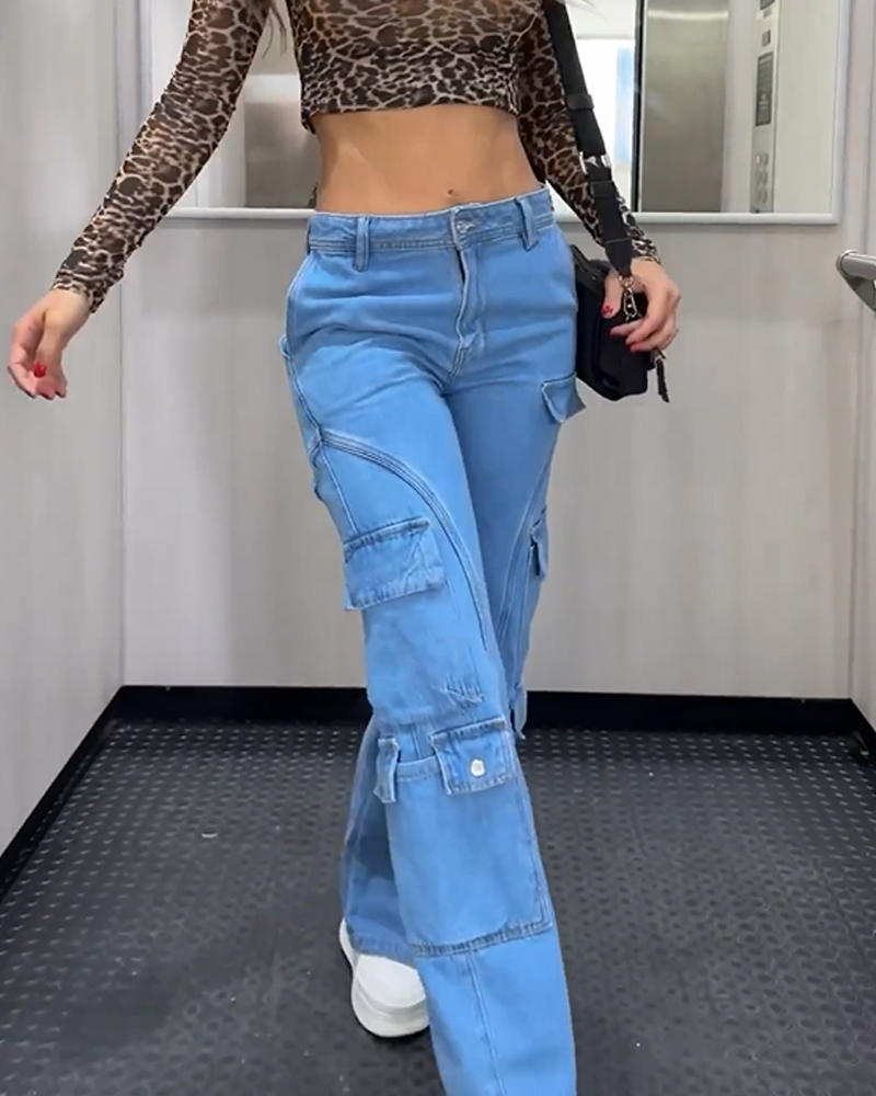 Cargo-Style Wide-Leg Jeans (Pre-Sale)