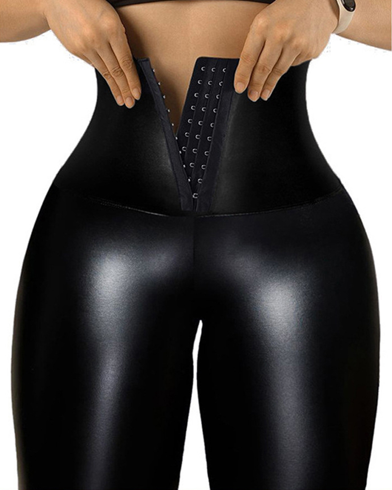 Buttoned High Waisted Leather Pants-Curvy-Faja