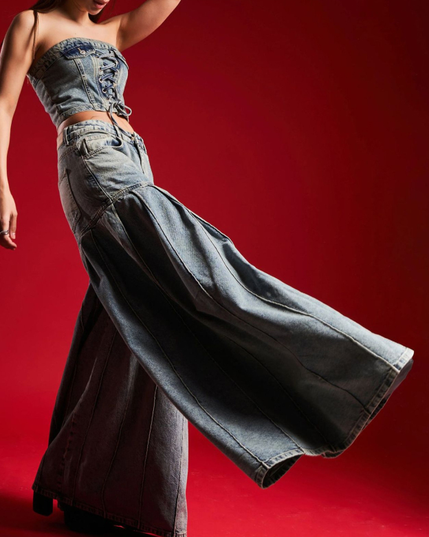 CURVY-FAJA Reloj de arena Denim Culottes and Vest Set