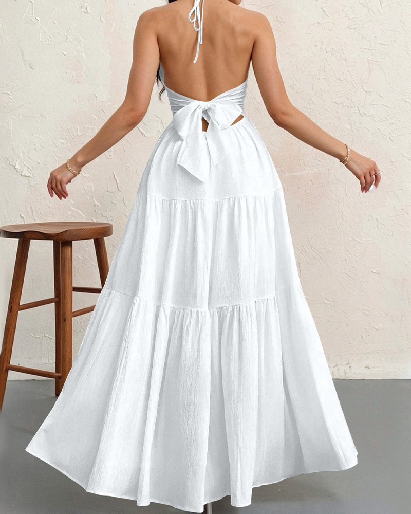 Halter Neck Backless Tie-Up Maxi Dress