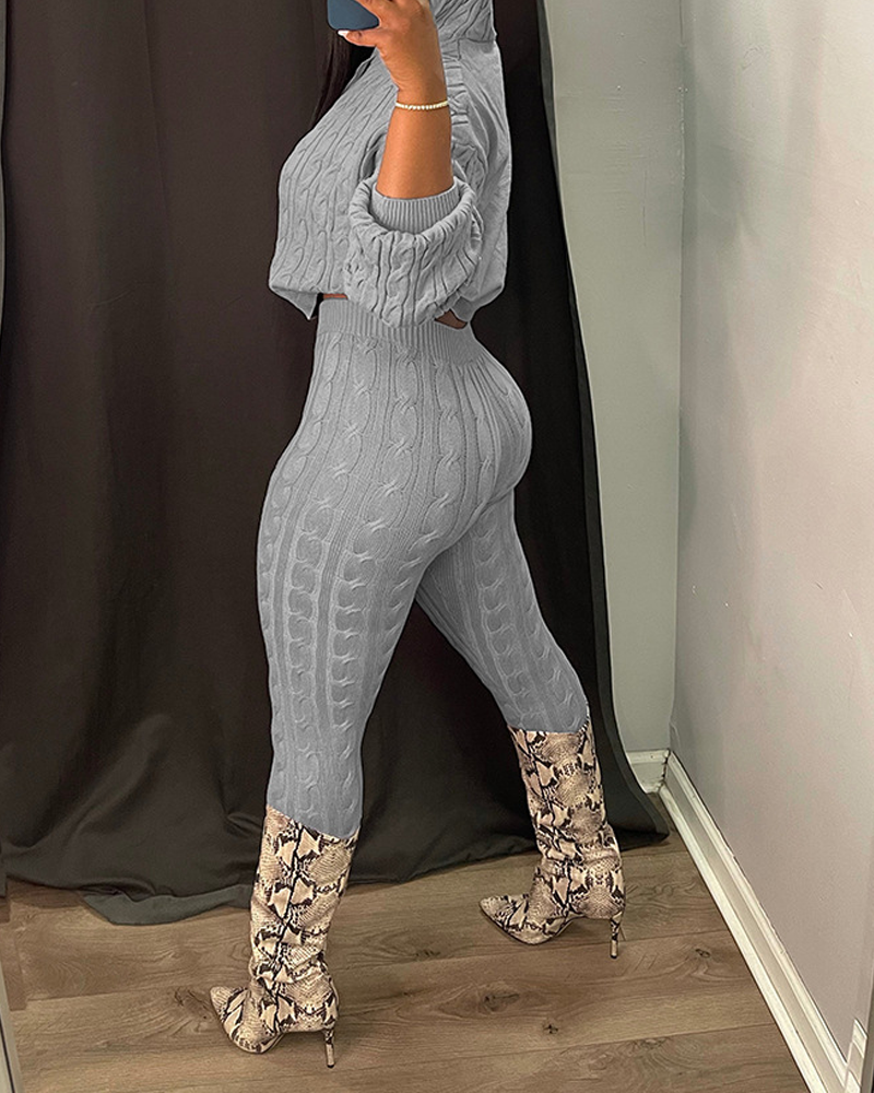 Casual Textured Long-Sleeved Knit Set