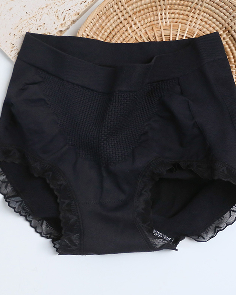 High-Waisted Lace Honeycomb Tummy-Control And Hip-Lifting Briefs-Curvy-Faja