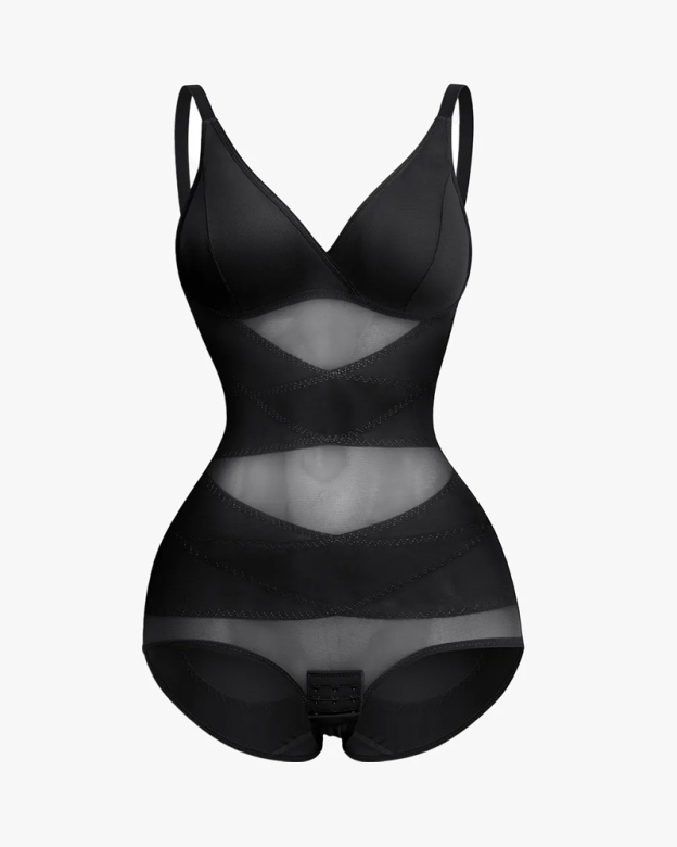 See-Through Mesh Waist-Lifting Bust-Supporting Bodysuit-Curvy-Faja