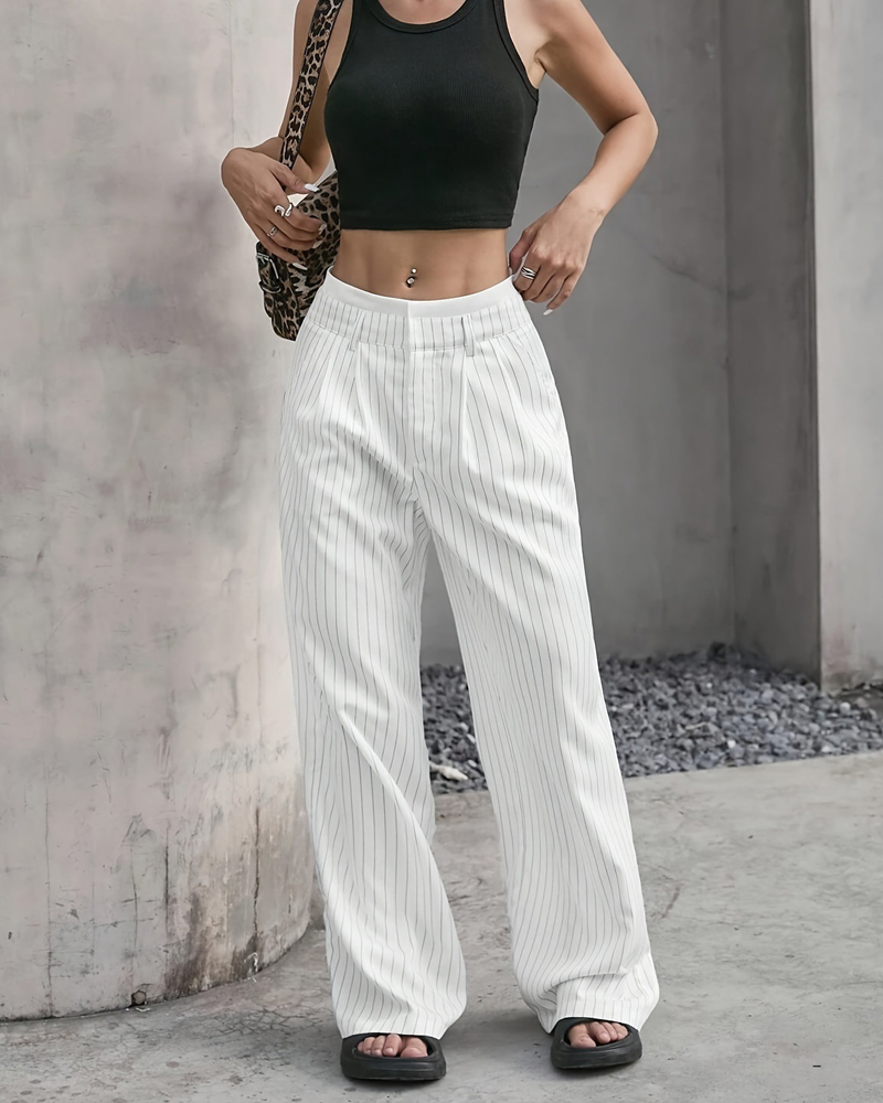 Simple Drape Loose Straight Pants-Curvy-Faja