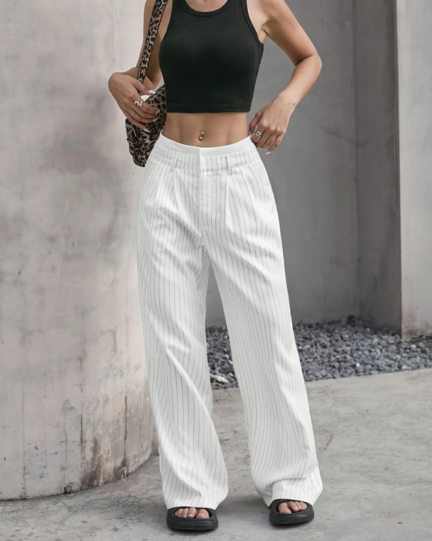 Simple Drape Loose Straight Pants-Curvy-Faja