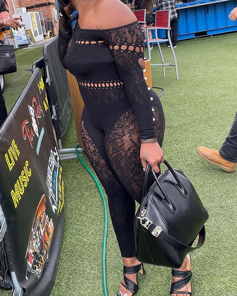 Hollow Seamless Knitted Jacquard High Elastic Jumpsuit-Curvy-Faja