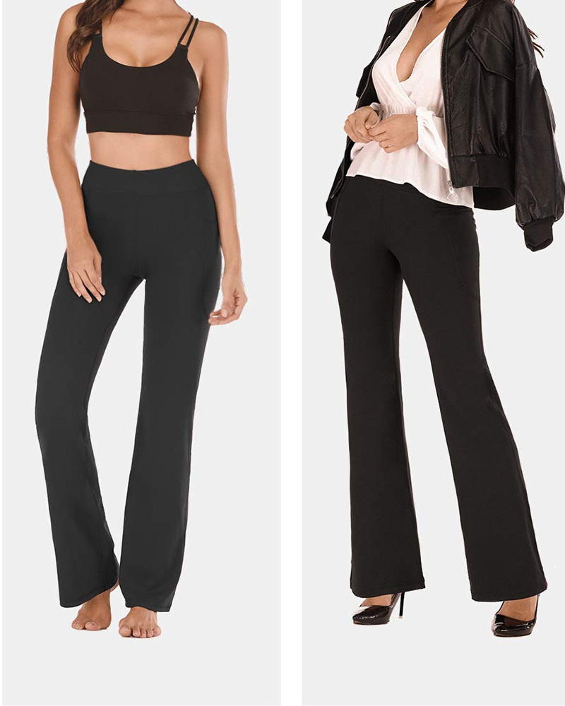 High Waisted Elastic Tummy Control Flared Yoga Pants