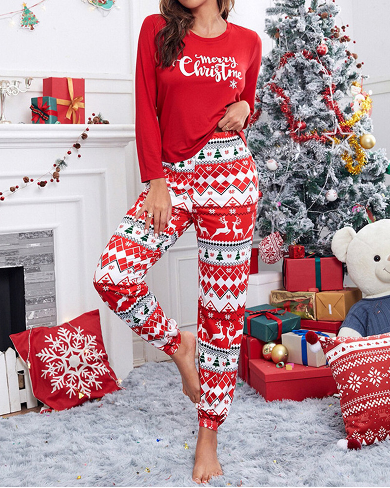 Christmas Print Long Sleeve Pajama Set-Curvy-Faja