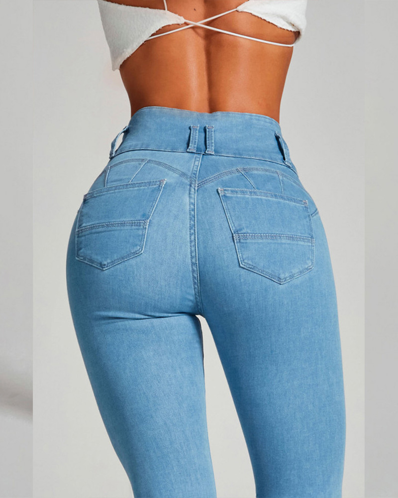 High-Waisted Skinny Stretch Sculpted Hip Lift Jeans
