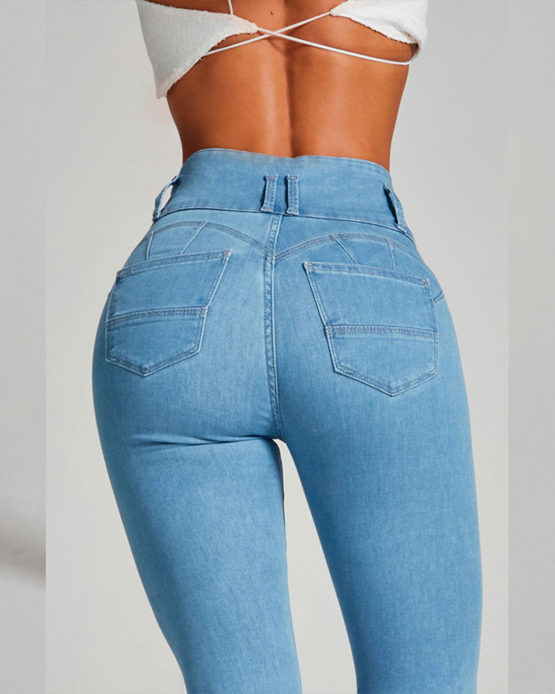 High-Waisted Skinny Stretch Sculpted Hip Lift Jeans