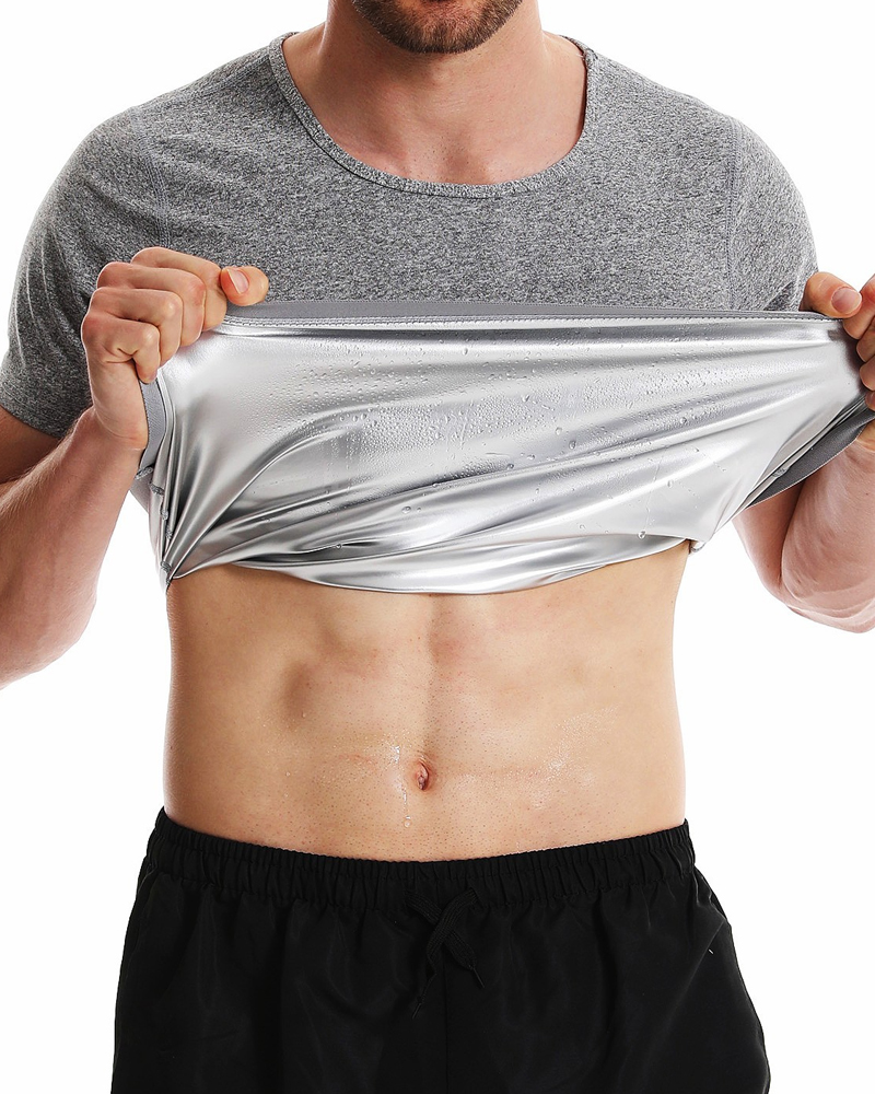 Men's Sweat Vest Fitness Sports T-Shirt Compression Short Sleeve-Curvy-Faja