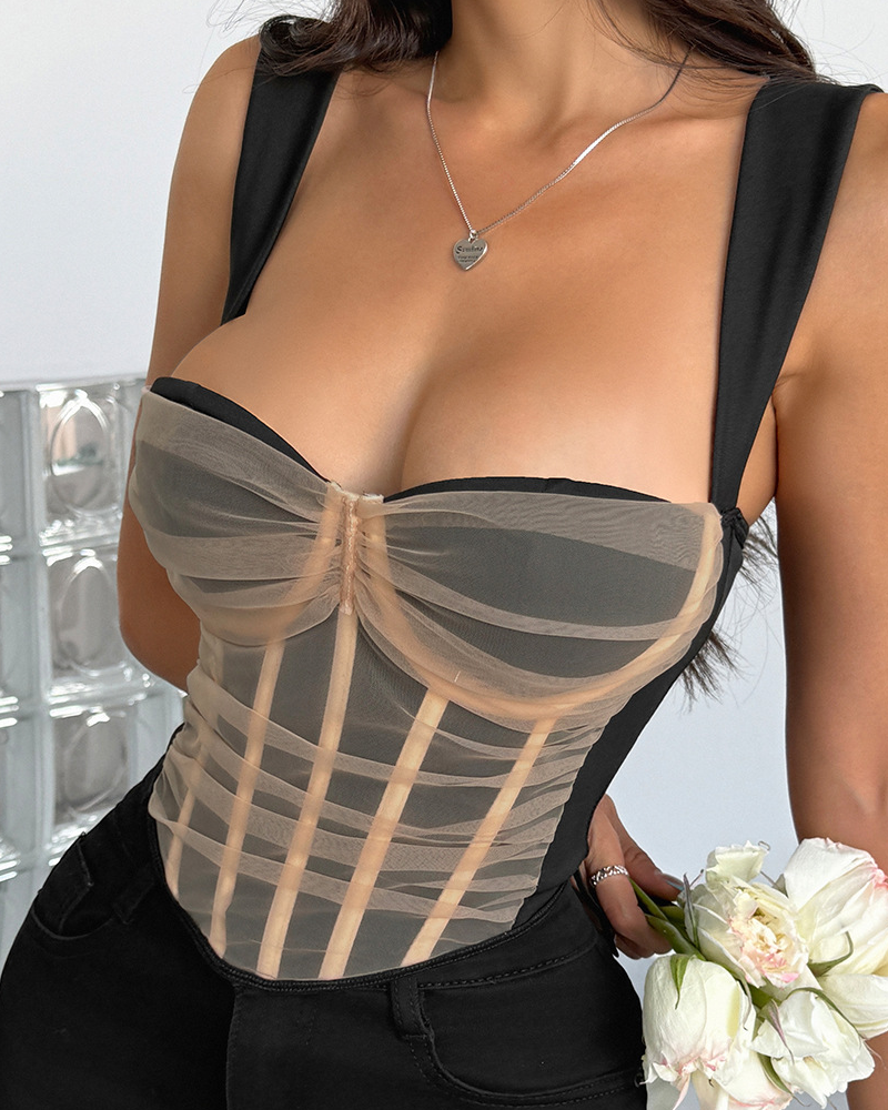 Sexy Mesh See-Through Patchwork Camisole Top