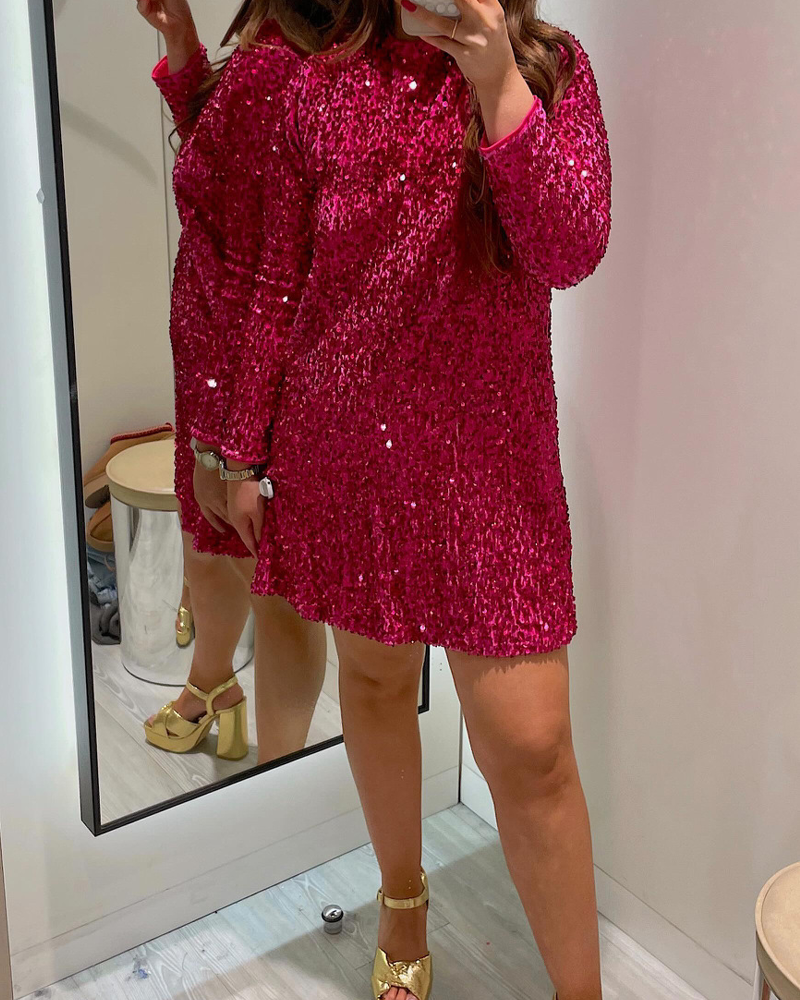 Christmas Party Backless Tie-Up Long-Sleeved Sequined Dress