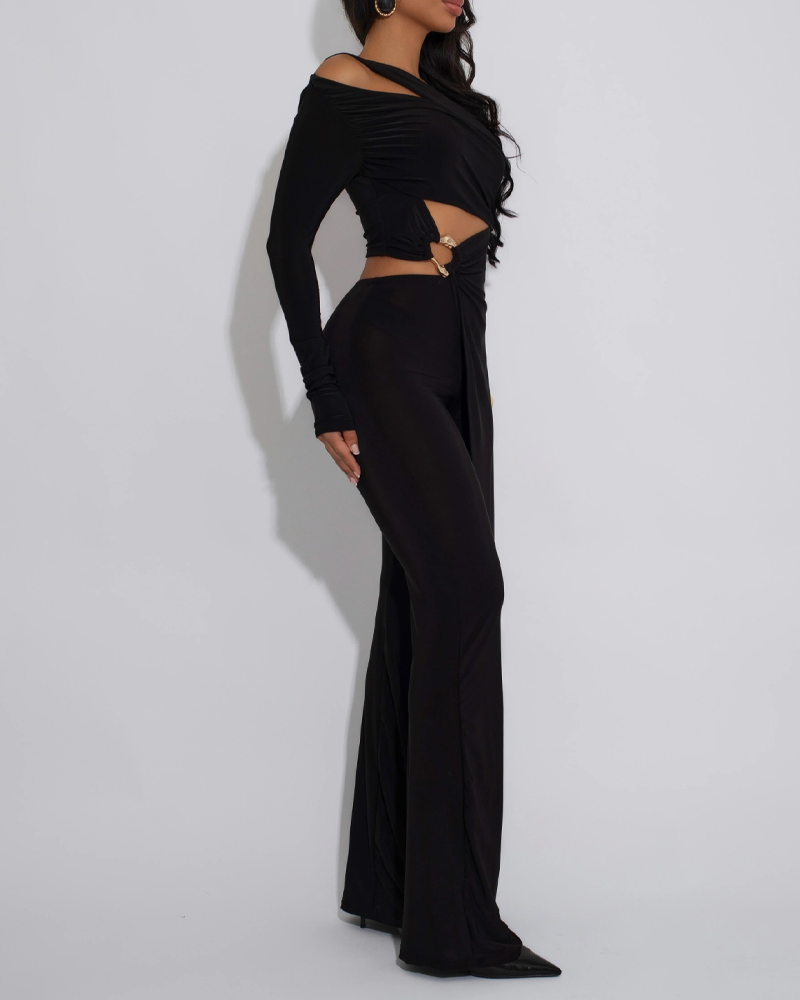 Hollow-Out Slim-Fit Irregular Pantsuit