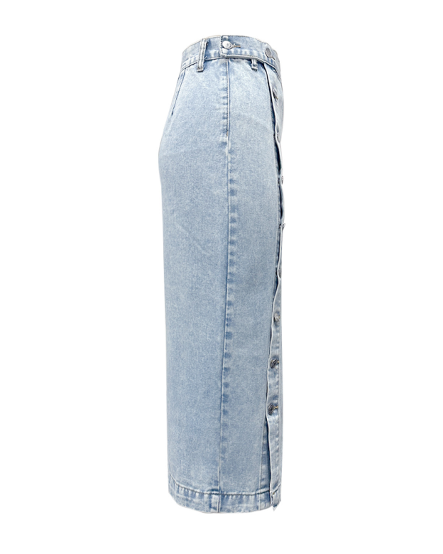 Irregular Slit Denim High-Waisted Midi Skirt-Curvy-Faja