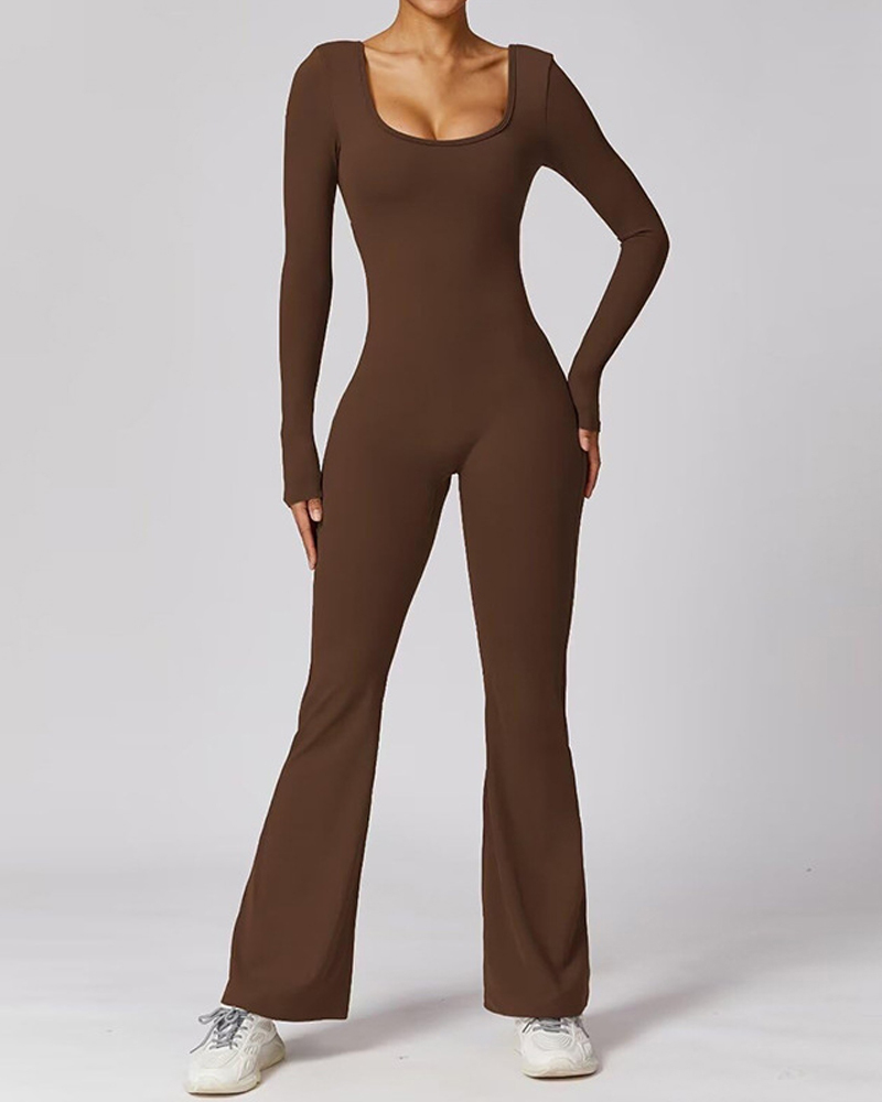 Beautiful Back Long Sleeve Yoga Jumpsuit-Curvy-Faja