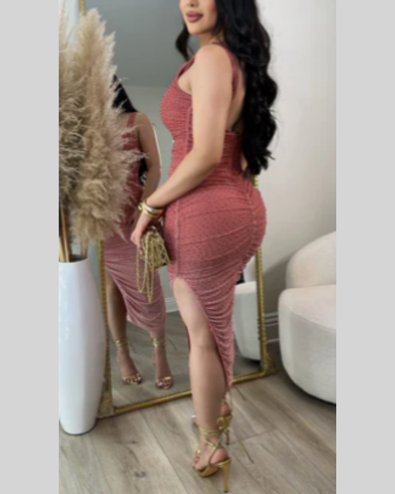 Sexy Women's See-through Mesh Studded Evening Dress-Curvy-Faja