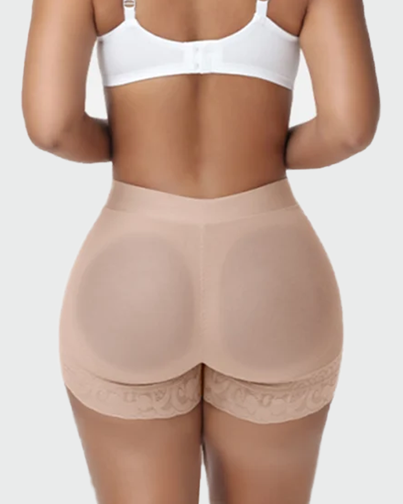 High Waisted Cross V Shapewear Shorts With Lace Trim Anti Roll Butt Lifter Design