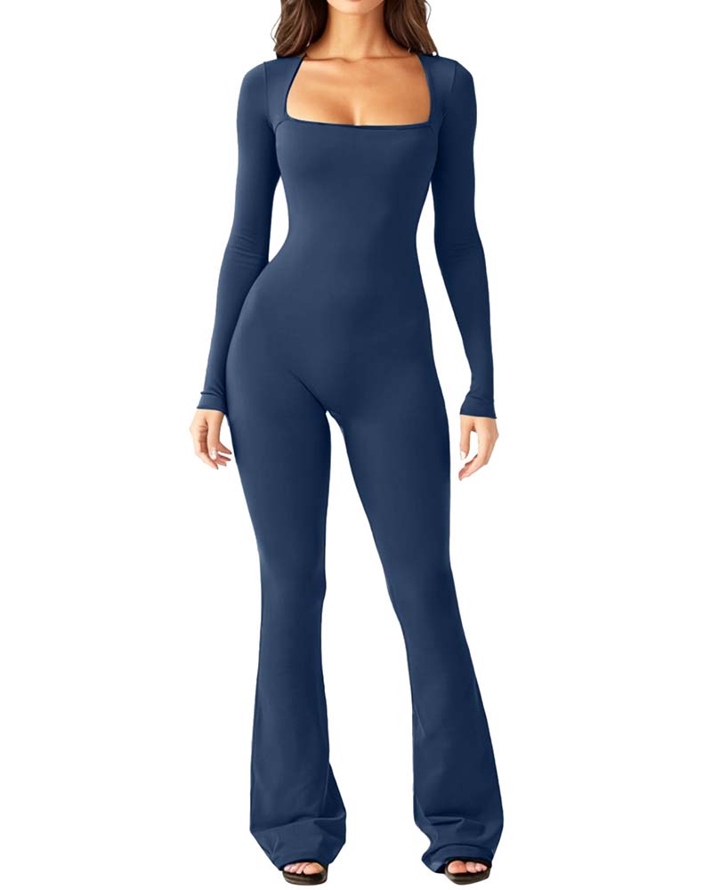 Yoga Jumpsuit With Long Sleeves And Generous Collar-Curvy-Faja