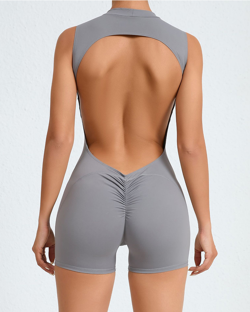 Open Back Yoga Romper-Curvy-Faja