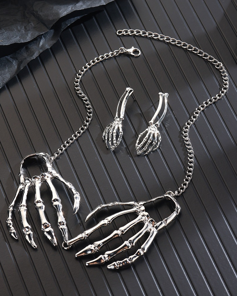 Skeleton Hand Pendant Necklace Set-Curvy-Faja