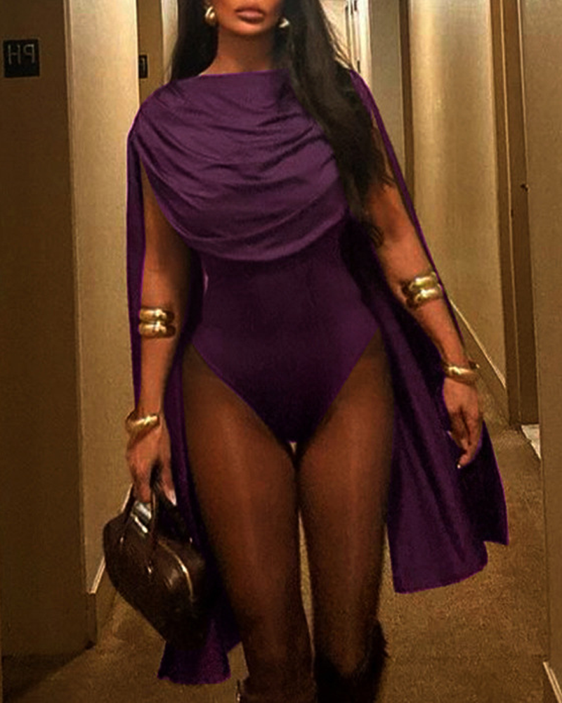 Elegant Turtleneck Shawl Triangle Bodysuit